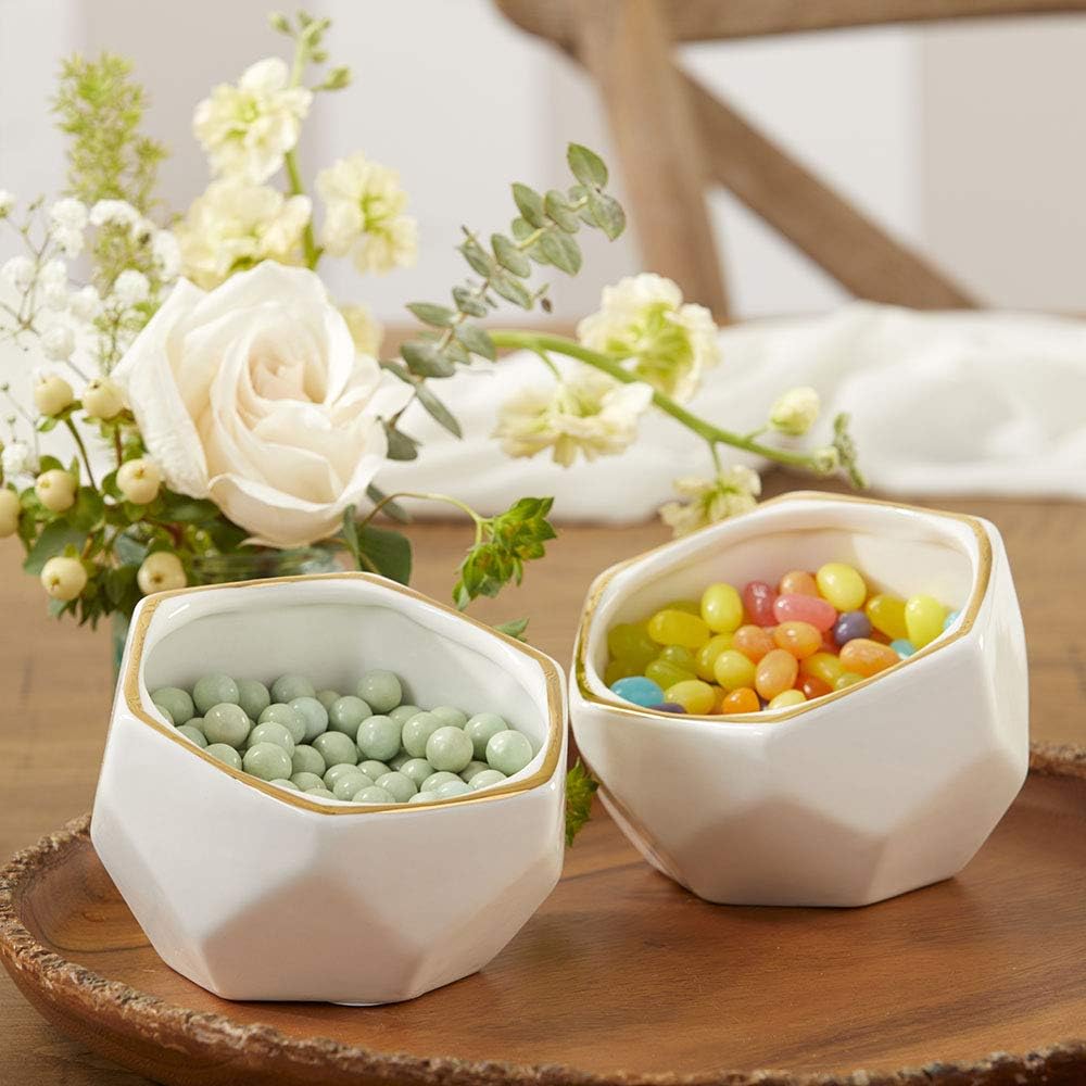Geometric Ceramic Planters, Mini Decorative Bowls (Set of 3) Small- Succulent Pots, Modern Decor, Shelf Decor, Desk, Table Décor, White