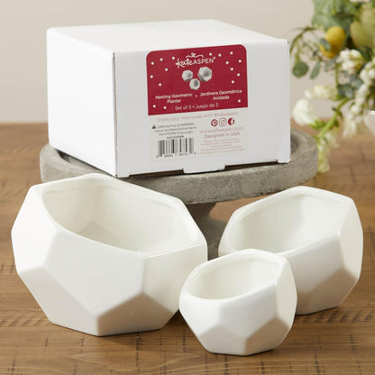 Geometric Ceramic Planters, Mini Decorative Bowls (Set of 3) Small- Succulent Pots, Modern Decor, Shelf Decor, Desk, Table Décor, White