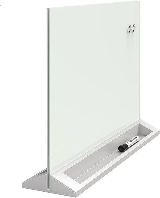 Glass Whiteboard Desktop Panel, Magnetic, 17" x 23", Dry Erase Surface, Includes Accessory Trays, 1 Marker and 2 High-Power Magnets, White (GDP1723W)