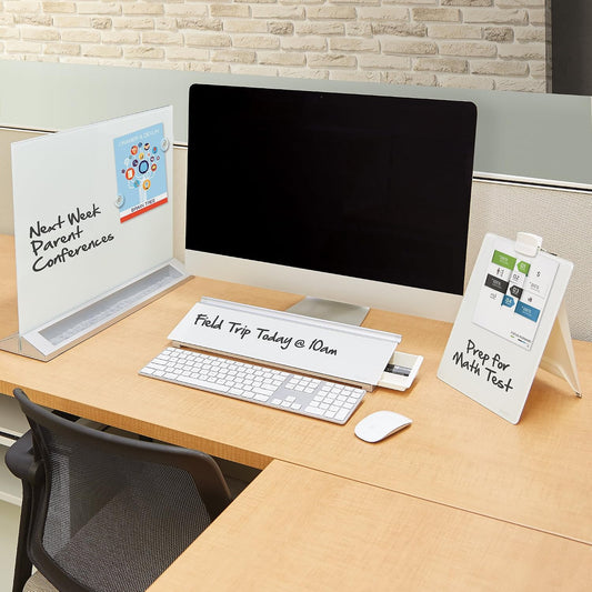 Glass Whiteboard Desktop Panel, Magnetic, 17" x 23", Dry Erase Surface, Includes Accessory Trays, 1 Marker and 2 High-Power Magnets, White (GDP1723W)