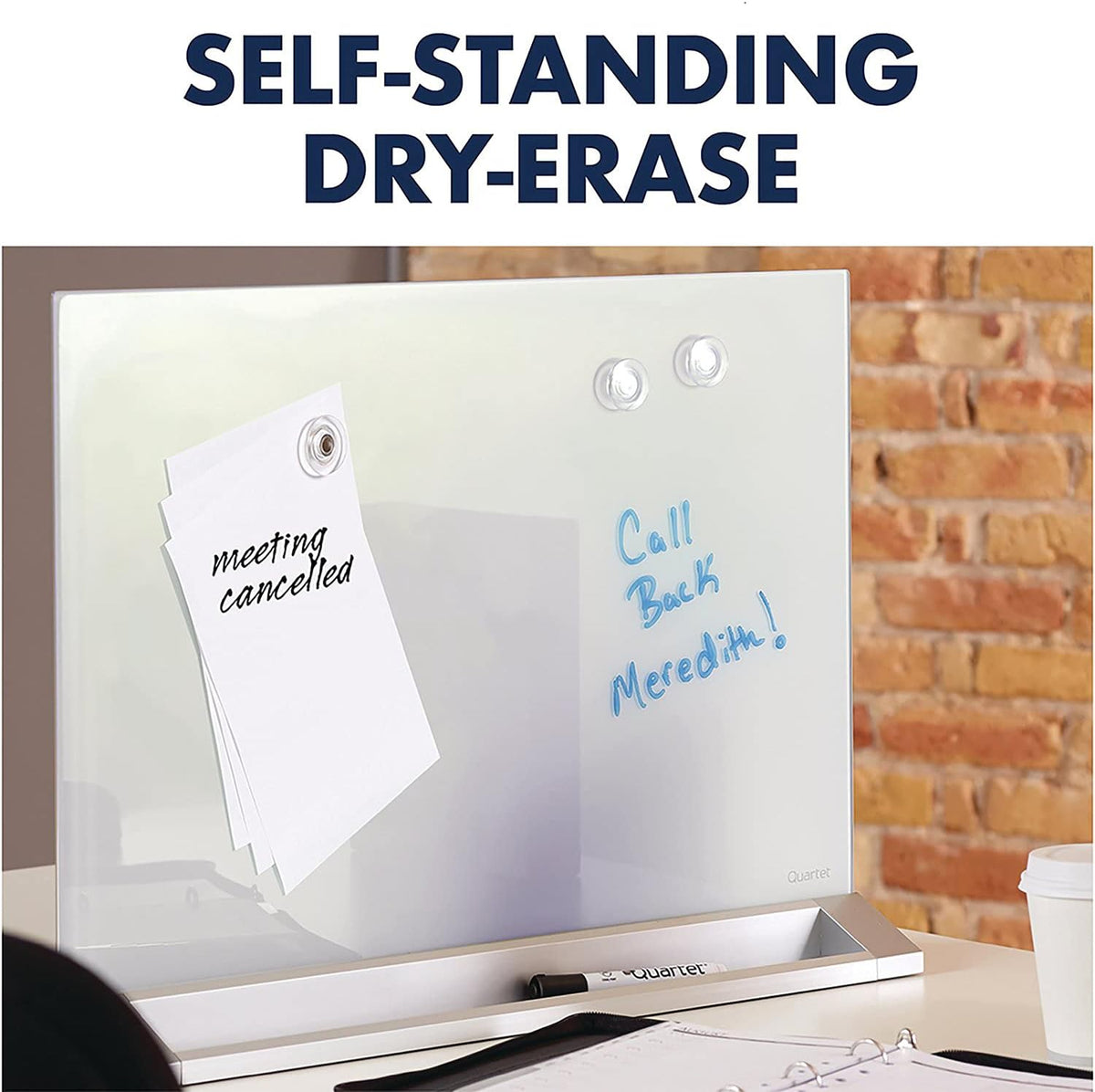 Glass Whiteboard Desktop Panel, Magnetic, 17" x 23", Dry Erase Surface, Includes Accessory Trays, 1 Marker and 2 High-Power Magnets, White (GDP1723W)