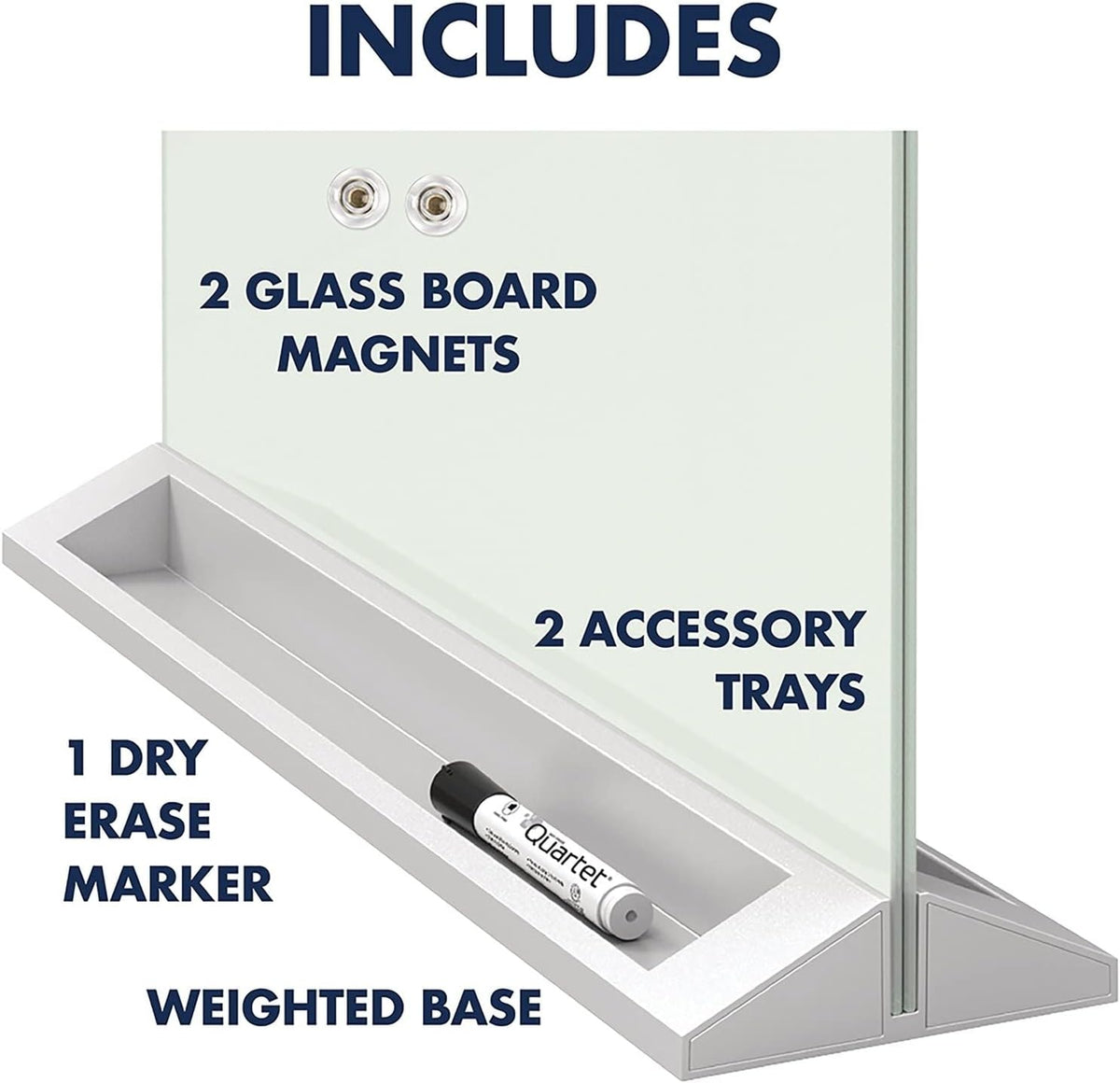 Glass Whiteboard Desktop Panel, Magnetic, 17" x 23", Dry Erase Surface, Includes Accessory Trays, 1 Marker and 2 High-Power Magnets, White (GDP1723W)