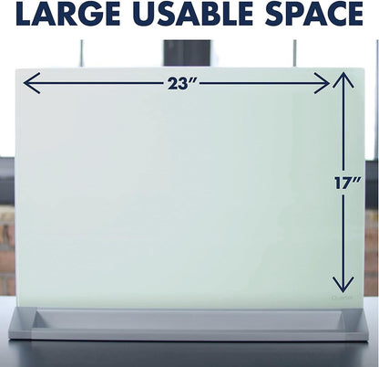 Glass Whiteboard Desktop Panel, Magnetic, 17" x 23", Dry Erase Surface, Includes Accessory Trays, 1 Marker and 2 High-Power Magnets, White (GDP1723W)