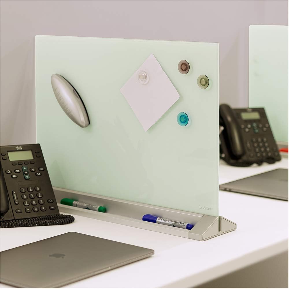 Glass Whiteboard Desktop Panel, Magnetic, 17" x 23", Dry Erase Surface, Includes Accessory Trays, 1 Marker and 2 High-Power Magnets, White (GDP1723W)