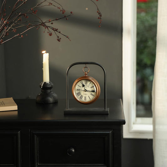 Small Vintage Desk Clock, Silent Decorative Bronze Table Clock