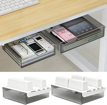 Upgrade Under Desk Drawer for Table with Lip,2 Pack Large & Medium,Slide Out Attachable Drawer for Under Desk Storage Organizer(ClearBlack/LM)