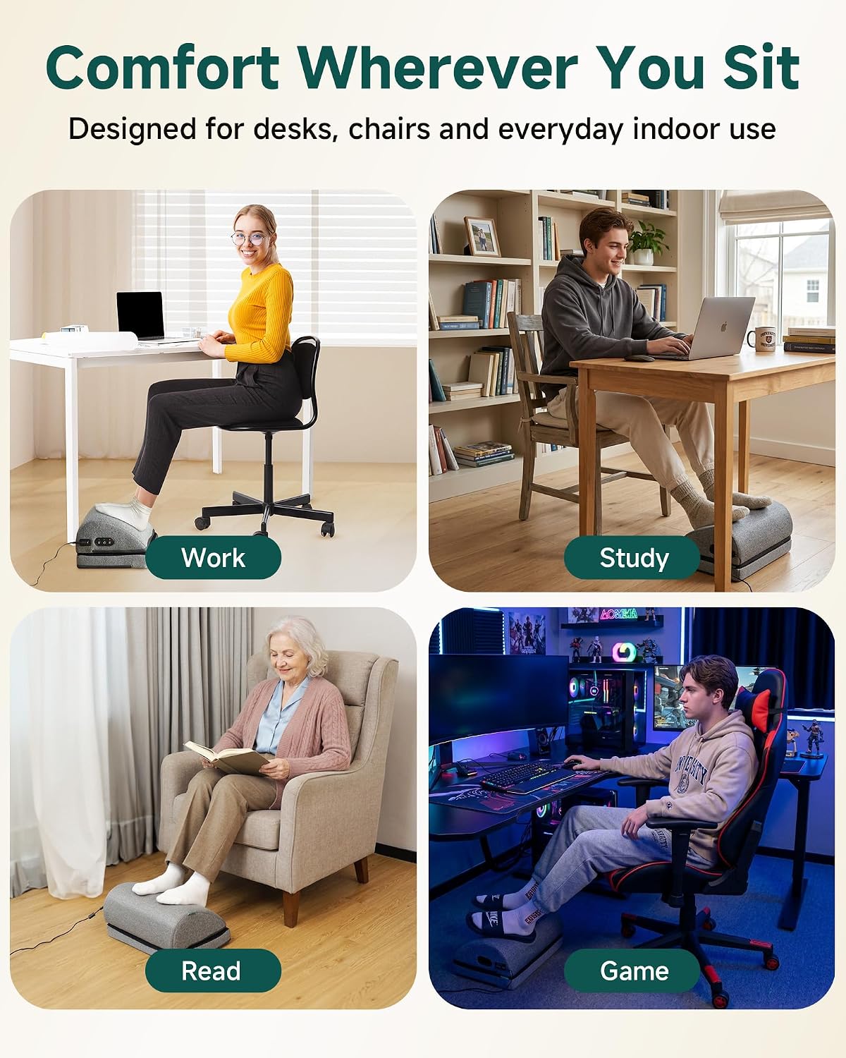 Heated Foot Rest Under Desk, Adjustable Height Foot Stool with Heat