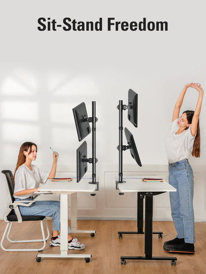 Stable Vertical Dual Monitor Stand, Stacked Monitor Mount for 2 Screens Up to 32 inch, Full Motion Monitor Desk Mount with Swivel, Tilt, Rotation, Holds 17.6 lbs Each, Max VESA 100x100mm