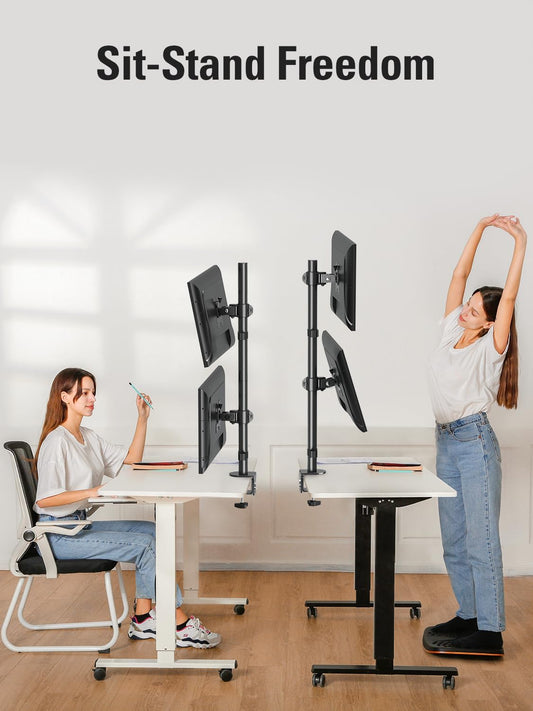 Stable Vertical Dual Monitor Stand, Stacked Monitor Mount for 2 Screens Up to 32 inch, Full Motion Monitor Desk Mount with Swivel, Tilt, Rotation, Holds 17.6 lbs Each, Max VESA 100x100mm