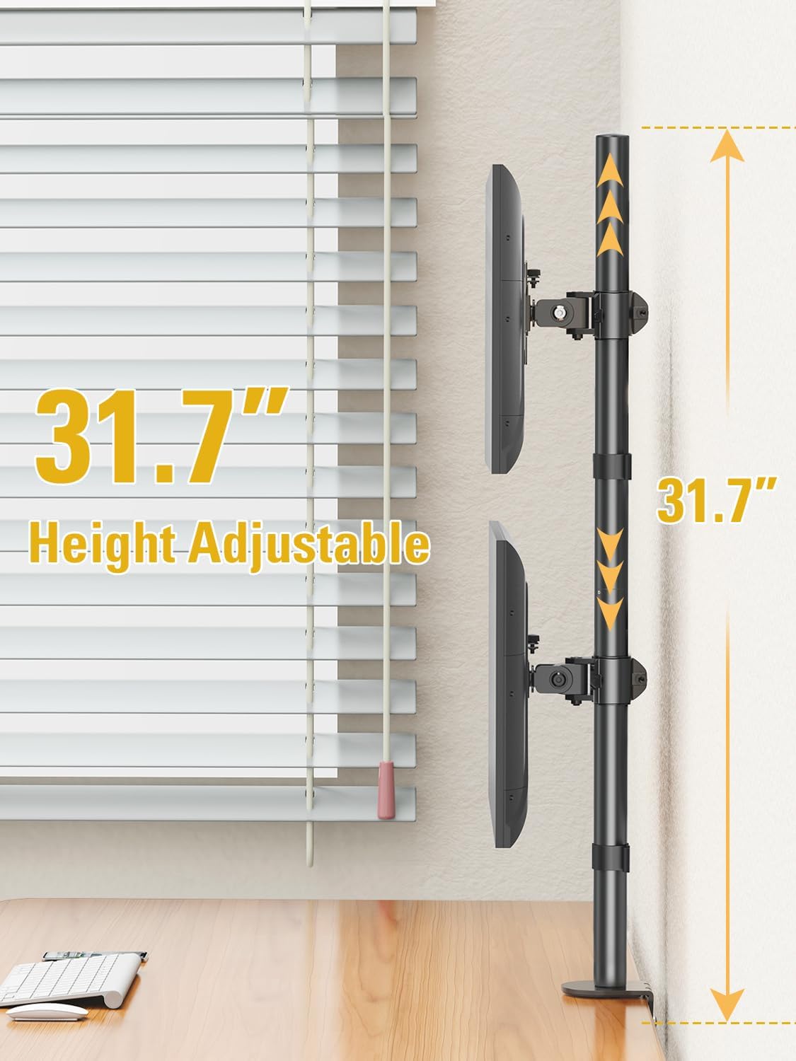 Stable Vertical Dual Monitor Stand, Stacked Monitor Mount for 2 Screens Up to 32 inch, Full Motion Monitor Desk Mount with Swivel, Tilt, Rotation, Holds 17.6 lbs Each, Max VESA 100x100mm
