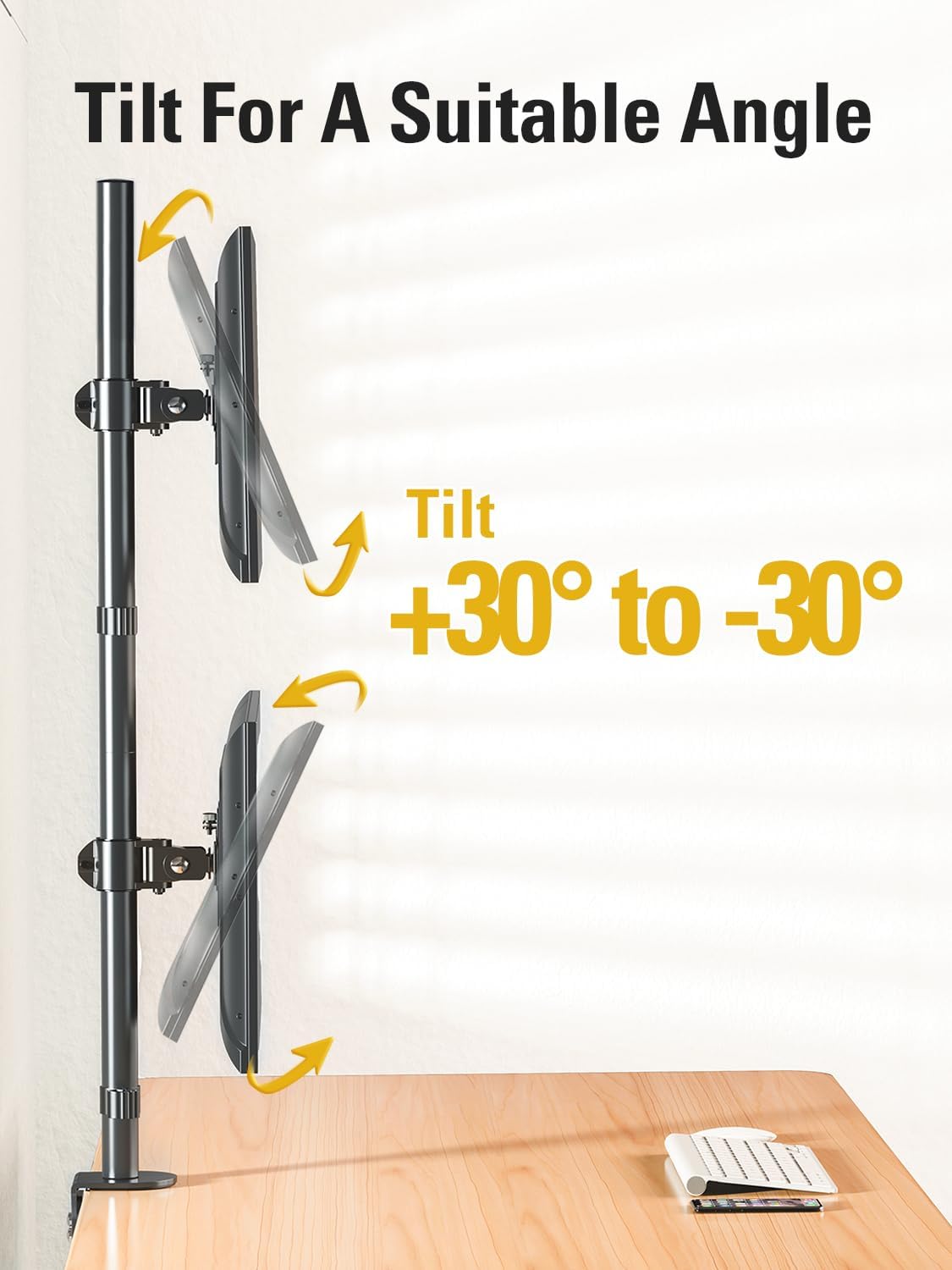 Stable Vertical Dual Monitor Stand, Stacked Monitor Mount for 2 Screens Up to 32 inch, Full Motion Monitor Desk Mount with Swivel, Tilt, Rotation, Holds 17.6 lbs Each, Max VESA 100x100mm