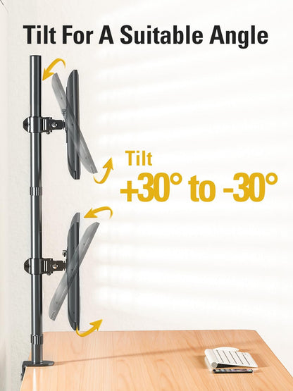 Stable Vertical Dual Monitor Stand, Stacked Monitor Mount for 2 Screens Up to 32 inch, Full Motion Monitor Desk Mount with Swivel, Tilt, Rotation, Holds 17.6 lbs Each, Max VESA 100x100mm