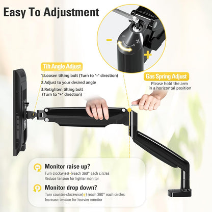 Stable Vertical Dual Monitor Stand, Stacked Monitor Mount for 2 Screens Up to 32 inch, Full Motion Monitor Desk Mount with Swivel, Tilt, Rotation, Holds 17.6 lbs Each, Max VESA 100x100mm