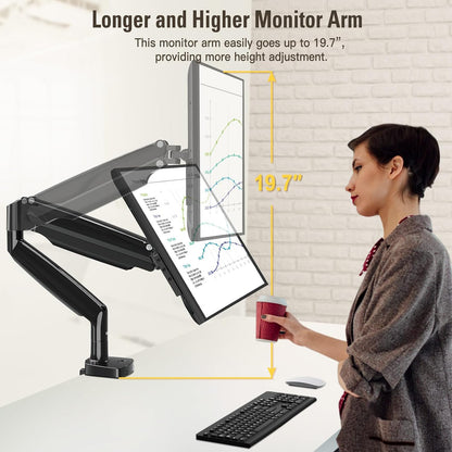 Stable Vertical Dual Monitor Stand, Stacked Monitor Mount for 2 Screens Up to 32 inch, Full Motion Monitor Desk Mount with Swivel, Tilt, Rotation, Holds 17.6 lbs Each, Max VESA 100x100mm
