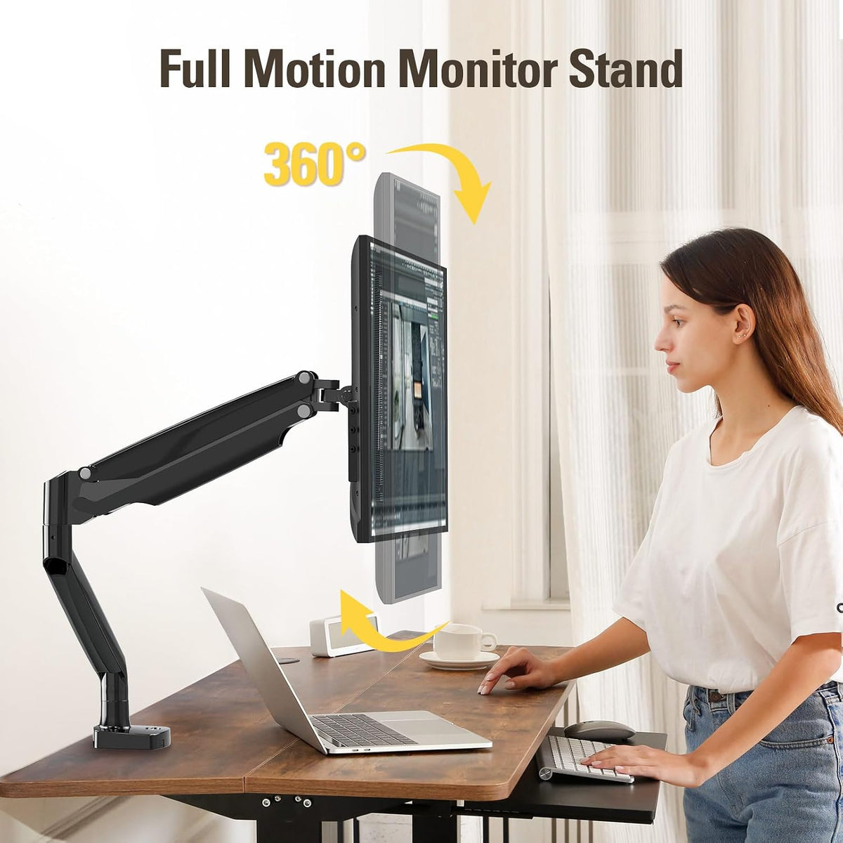 Stable Vertical Dual Monitor Stand, Stacked Monitor Mount for 2 Screens Up to 32 inch, Full Motion Monitor Desk Mount with Swivel, Tilt, Rotation, Holds 17.6 lbs Each, Max VESA 100x100mm