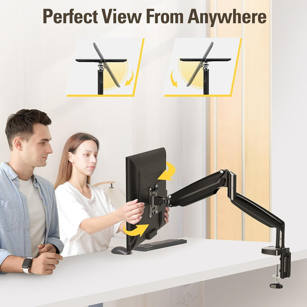 Stable Vertical Dual Monitor Stand, Stacked Monitor Mount for 2 Screens Up to 32 inch, Full Motion Monitor Desk Mount with Swivel, Tilt, Rotation, Holds 17.6 lbs Each, Max VESA 100x100mm