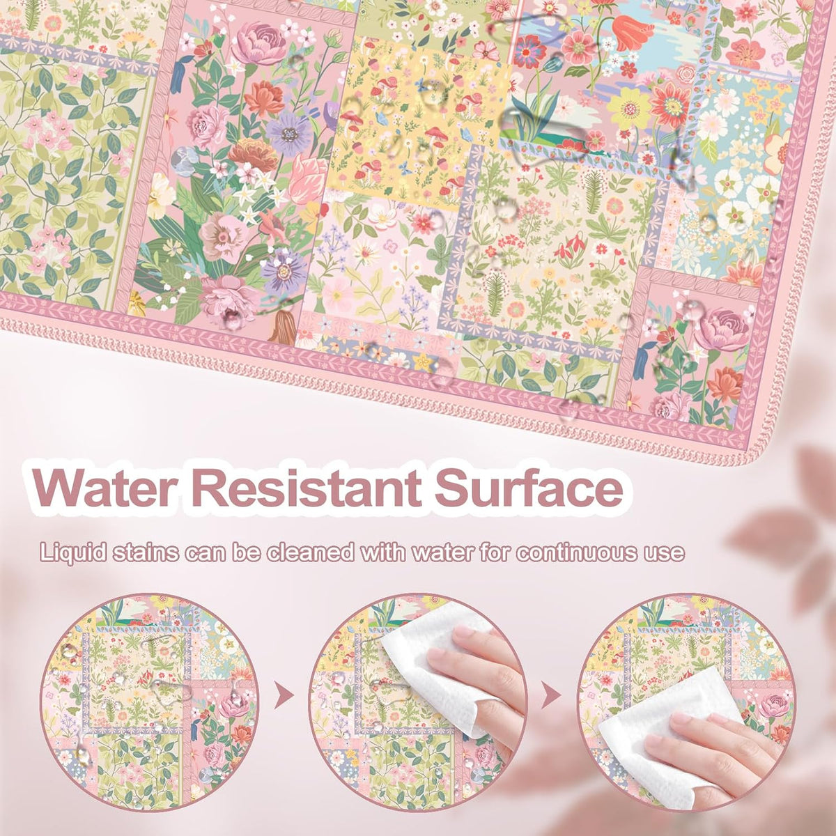 Desk Mat,Mouse Pad for Office Desk,35.4x15.7in,Pink Flowers