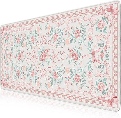 Desk Mat,Mouse Pad for Office Desk,35.4x15.7in,Pink Flowers