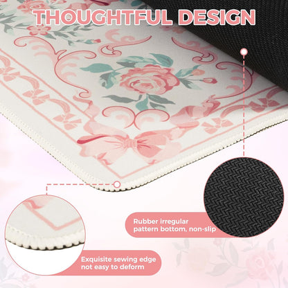 Desk Mat,Mouse Pad for Office Desk,35.4x15.7in,Pink Flowers