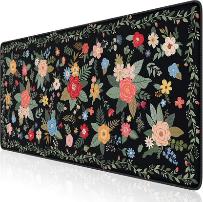 Desk Mat,Mouse Pad for Office Desk,35.4x15.7in,Pink Flowers