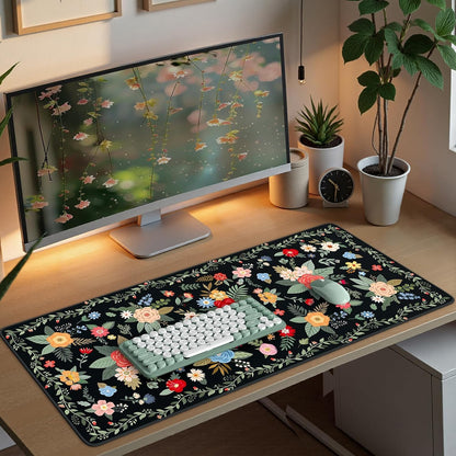 Desk Mat,Mouse Pad for Office Desk,35.4x15.7in,Pink Flowers