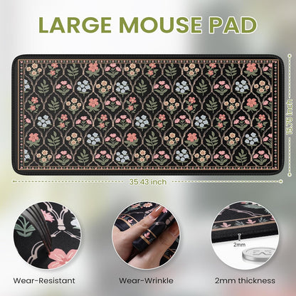 Desk Mat,Mouse Pad for Office Desk,35.4x15.7in,Pink Flowers