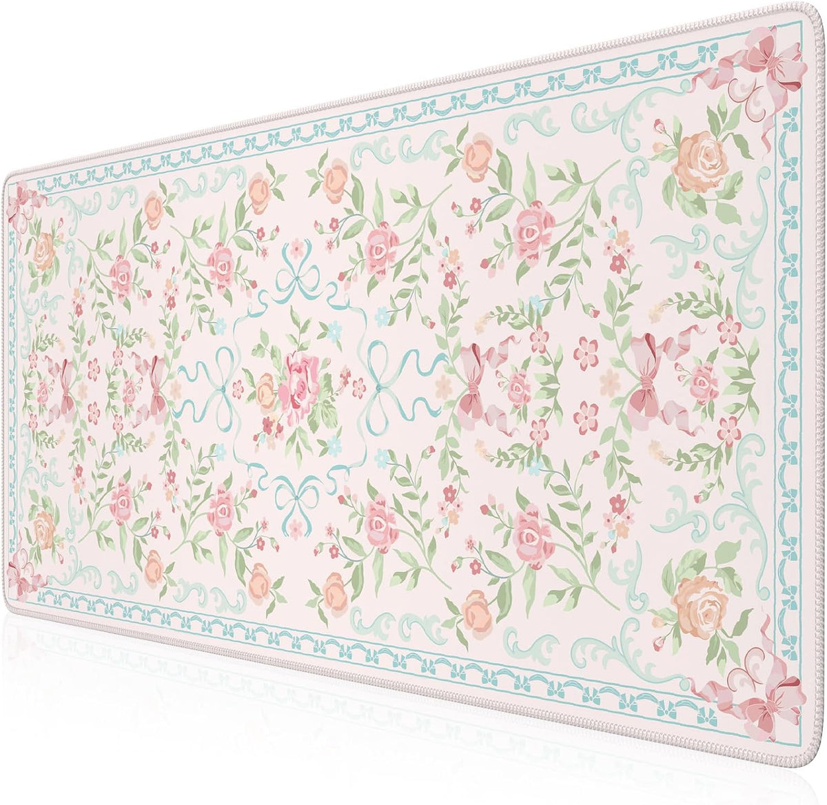 Desk Mat,Mouse Pad for Office Desk,35.4x15.7in,Pink Flowers