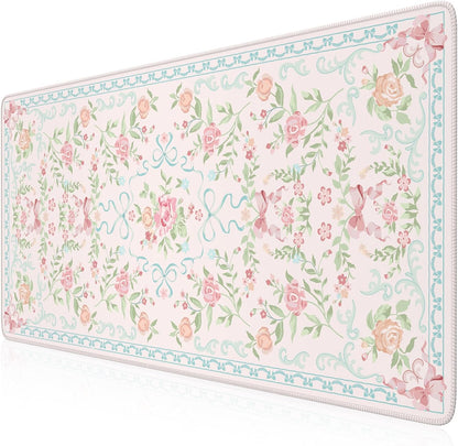 Desk Mat,Mouse Pad for Office Desk,35.4x15.7in,Pink Flowers