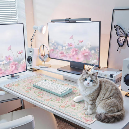 Desk Mat,Mouse Pad for Office Desk,35.4x15.7in,Pink Flowers