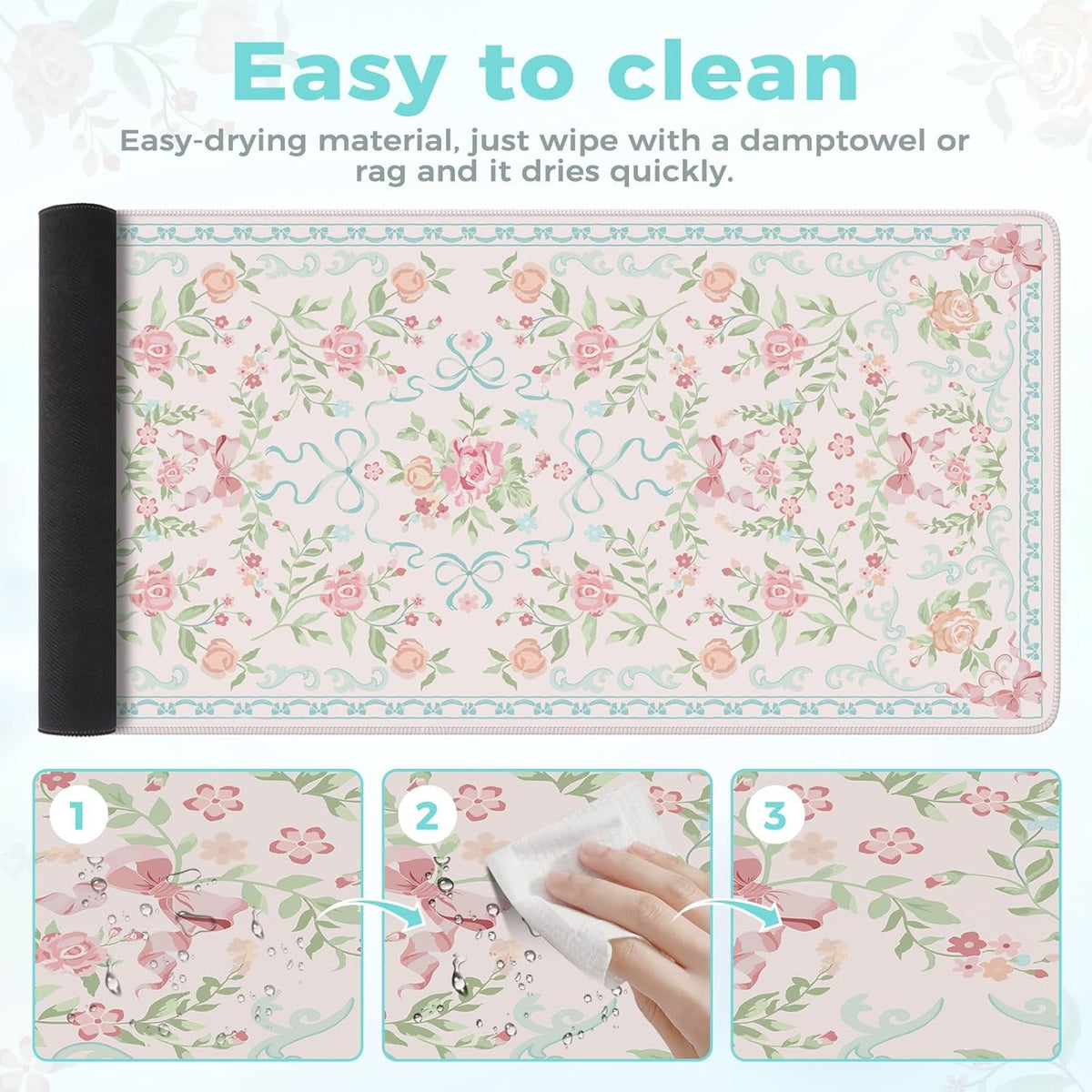 Desk Mat,Mouse Pad for Office Desk,35.4x15.7in,Pink Flowers
