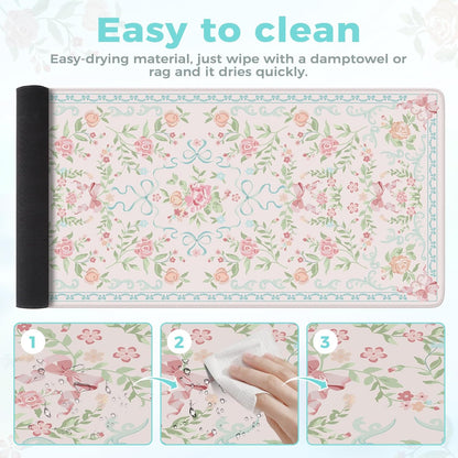 Desk Mat,Mouse Pad for Office Desk,35.4x15.7in,Pink Flowers