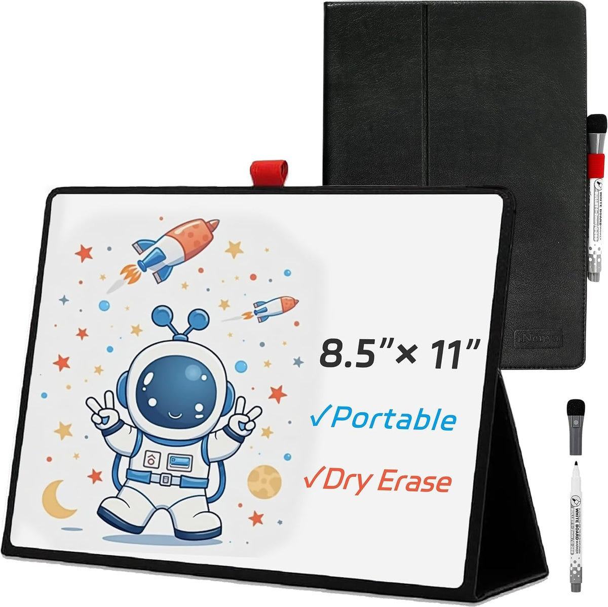 12"x9" Portable White Board with Foldable Stand, A4 Small Whiteboard, Ultra-Smooth Anti-Ghosting Surface, Easy Wipes Dry Erase Board for Office Home School, Includes Marker & Eraser (Black)