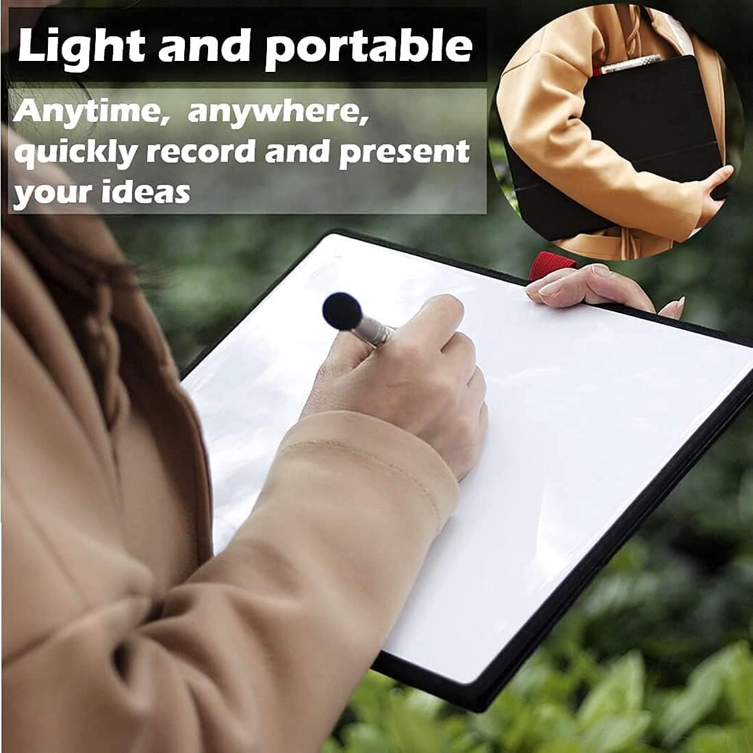 12"x9" Portable White Board with Foldable Stand, A4 Small Whiteboard, Ultra-Smooth Anti-Ghosting Surface, Easy Wipes Dry Erase Board for Office Home School, Includes Marker & Eraser (Black)