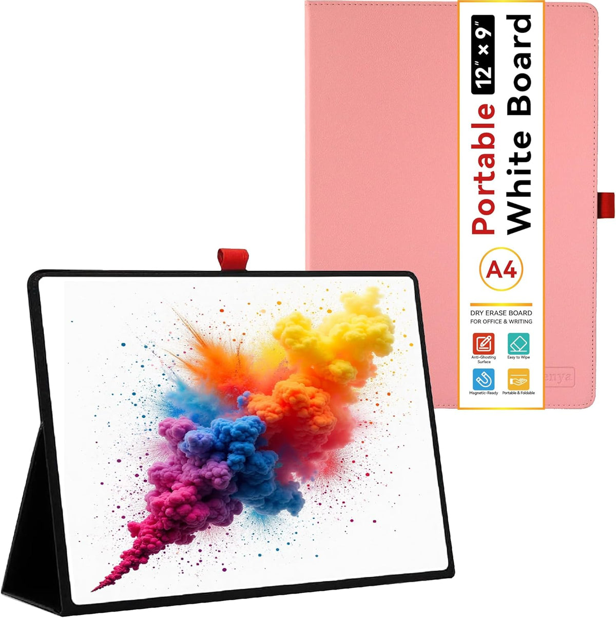 12"x9" Portable White Board with Foldable Stand, A4 Small Whiteboard, Ultra-Smooth Anti-Ghosting Surface, Easy Wipes Dry Erase Board for Office Home School, Includes Marker & Eraser (Black)