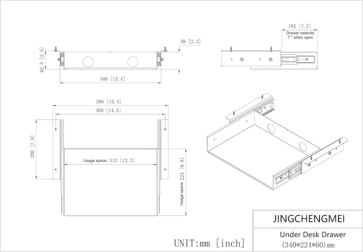 13 inch Under Desk Slide Out Storage Shelf with Cable Managment