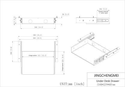 13 inch Under Desk Slide Out Storage Shelf with Cable Managment