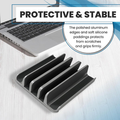 5- Slot Vertical Laptop Stand - Aluminum Laptop Stand Vertical for Desk - Fits MacBook Pro/Air, Surface, Mobiles & Gaming Laptops up to 17.3" - Heavy Duty Laptop Holder for Desk - (Black)