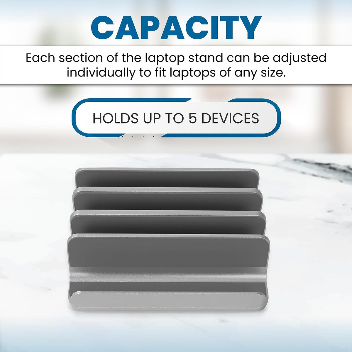 5- Slot Vertical Laptop Stand - Aluminum Laptop Stand Vertical for Desk - Fits MacBook Pro/Air, Surface, Mobiles & Gaming Laptops up to 17.3" - Heavy Duty Laptop Holder for Desk - (Black)