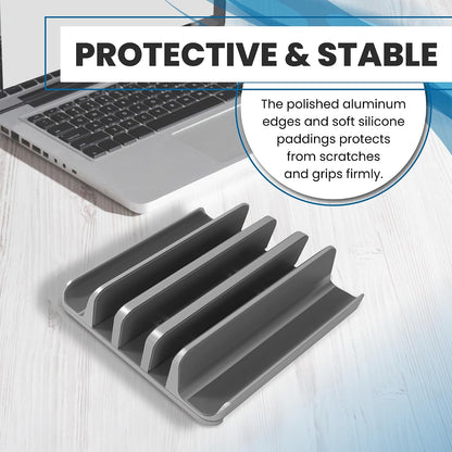 5- Slot Vertical Laptop Stand - Aluminum Laptop Stand Vertical for Desk - Fits MacBook Pro/Air, Surface, Mobiles & Gaming Laptops up to 17.3" - Heavy Duty Laptop Holder for Desk - (Black)