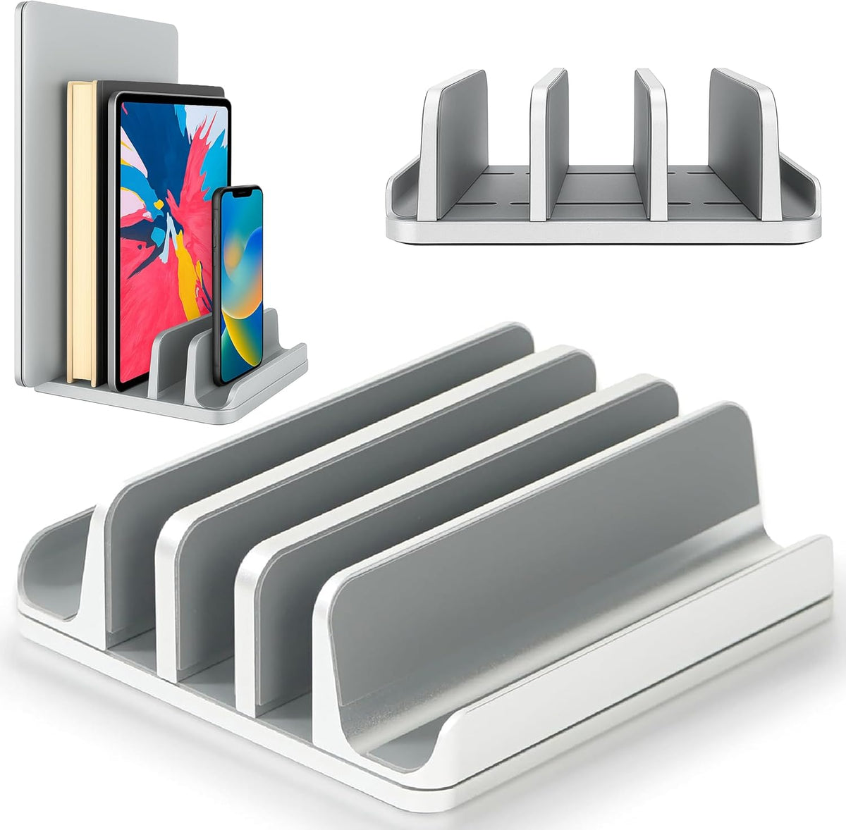 5- Slot Vertical Laptop Stand - Aluminum Laptop Stand Vertical for Desk - Fits MacBook Pro/Air, Surface, Mobiles & Gaming Laptops up to 17.3" - Heavy Duty Laptop Holder for Desk - (Black)