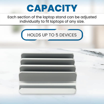 5- Slot Vertical Laptop Stand - Aluminum Laptop Stand Vertical for Desk - Fits MacBook Pro/Air, Surface, Mobiles & Gaming Laptops up to 17.3" - Heavy Duty Laptop Holder for Desk - (Black)