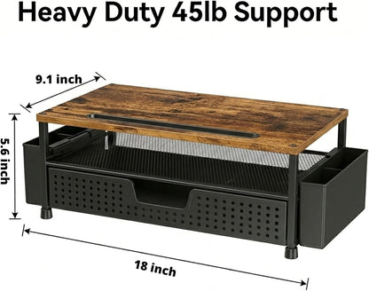 Desk Organizer and Accessories, 2-Tier Computer Monitor Stand Rise with Storage Drawer & 2 Pen Holders, Laptop & Printer Stand for Desktop, Workspace Organizers for Office Supplies (Black)