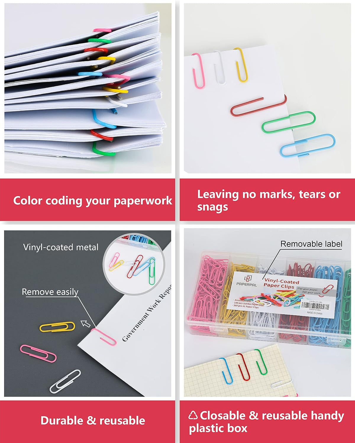 PAPERPAL Paperclips for Office School & Personal Use, #1 Nonskid Paper Clip (1-2/7"), 600 Medium Paper Clips (6 Boxes of 100 Each), Silver