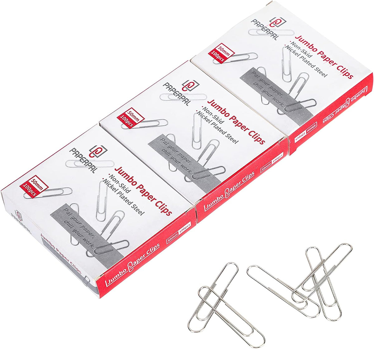 PAPERPAL Paperclips for Office School & Personal Use, #1 Nonskid Paper Clip (1-2/7"), 600 Medium Paper Clips (6 Boxes of 100 Each), Silver