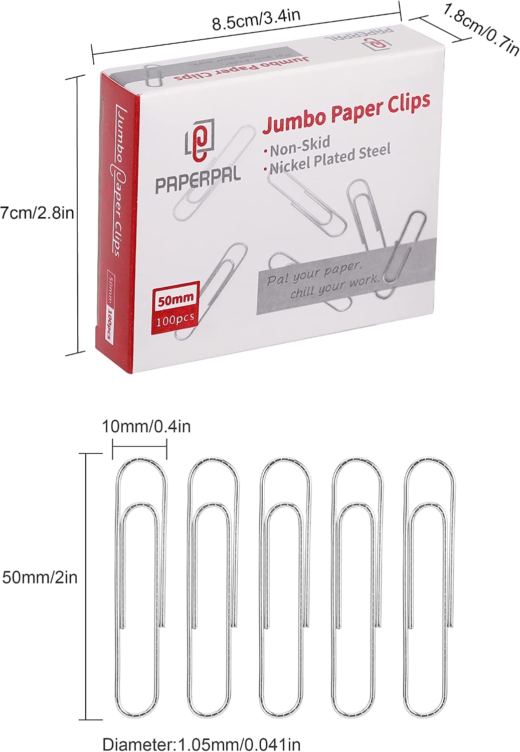 PAPERPAL Paperclips for Office School & Personal Use, #1 Nonskid Paper Clip (1-2/7"), 600 Medium Paper Clips (6 Boxes of 100 Each), Silver