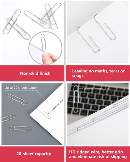 PAPERPAL Paperclips for Office School & Personal Use, #1 Nonskid Paper Clip (1-2/7"), 600 Medium Paper Clips (6 Boxes of 100 Each), Silver