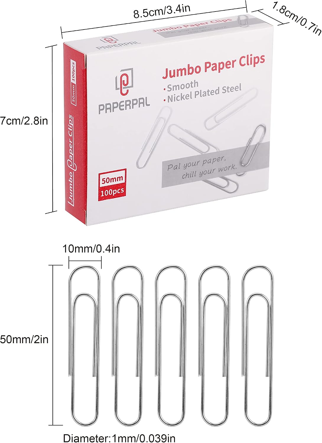 PAPERPAL Paperclips for Office School & Personal Use, #1 Nonskid Paper Clip (1-2/7"), 600 Medium Paper Clips (6 Boxes of 100 Each), Silver