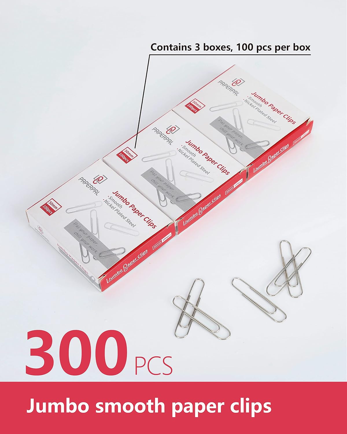 PAPERPAL Paperclips for Office School & Personal Use, #1 Nonskid Paper Clip (1-2/7"), 600 Medium Paper Clips (6 Boxes of 100 Each), Silver