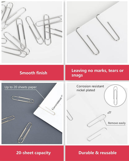 PAPERPAL Paperclips for Office School & Personal Use, #1 Nonskid Paper Clip (1-2/7"), 600 Medium Paper Clips (6 Boxes of 100 Each), Silver