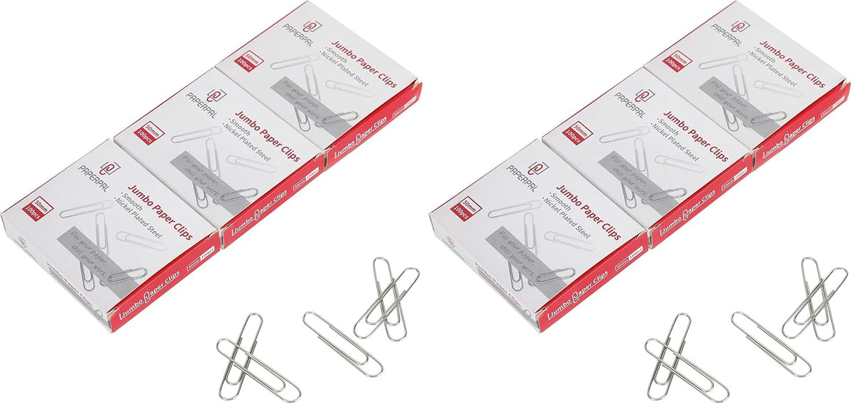 PAPERPAL Paperclips for Office School & Personal Use, #1 Nonskid Paper Clip (1-2/7"), 600 Medium Paper Clips (6 Boxes of 100 Each), Silver